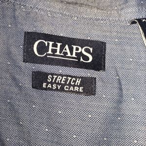 Chaps Stretch Easy Care Button Down Mens Shirt, Sz XL, Blue Chambray